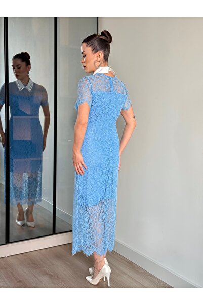 ROUPAS COLLECTİON Dantel Hazır Yakalı Elbise