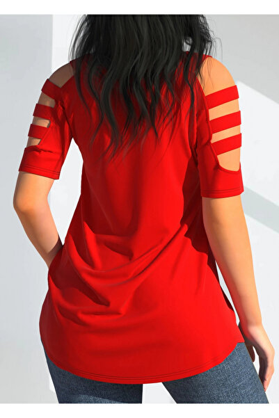 TBL DEKOR Women's Short Sleeve Sleeves Stripe Detail V-Neck Viscose Blouse