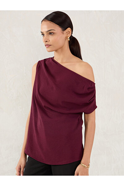 Femmella By Styli Burgundy One Shoulder Sleeveless Top