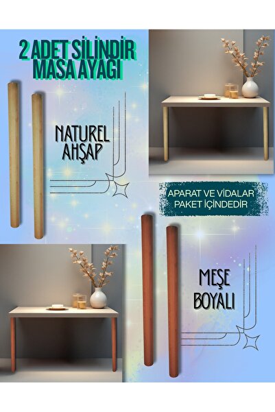 Orçin Ahşap 2 PIESE MODEL CILINDRIC DIN LEMN NATURAL & STEJAR VÂNZAT PENTRU MASA & MASĂ DE CAFFÈ