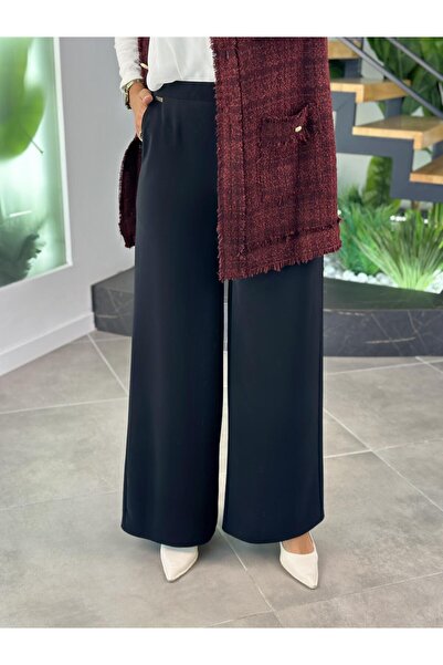 BÜRDE Black Color Women's Wide Leg Pants with Elastic Waist