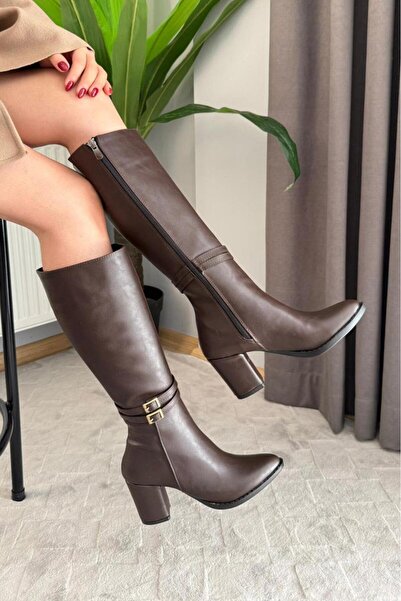 asmi shoes Γυναικείες μπότες Mikeno με φερμουάρ στο πλάι κάτω από το γόνατο καφέ