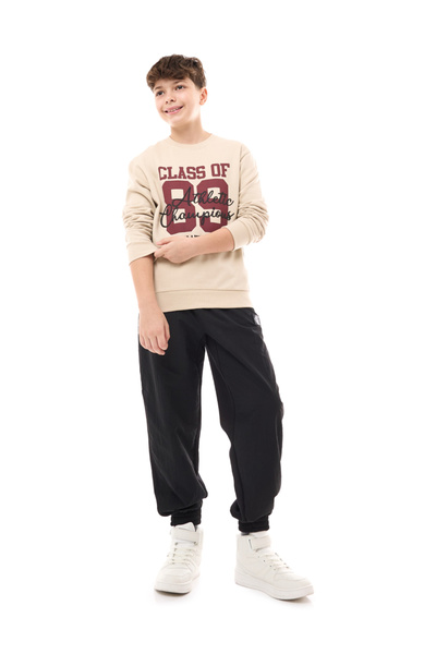 Victor and Jane By Styli Teens Beige Varsity Graphic Print Sweatshirt