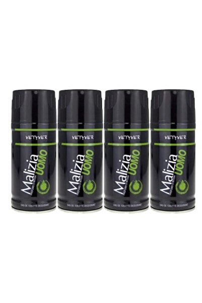 Malizia Set 4 x Deodorant 150ml Men Vetyver - All Day Fresh, Intense Fresh, 48h Protection