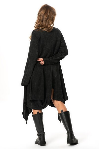 Eliş Şile Bezi Long Sleeve Handan Asymmetrical Cut Autumn and Winter Flowy Midi Length Knitwear Dress Smoked Fm