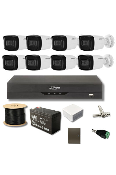 DAHUA Kit de supraveghere 4K de 8MP - 8 microfoane IR 80m, DVR Pentabrid cu 8 canale, recunoaștere facială, inteligență artificială