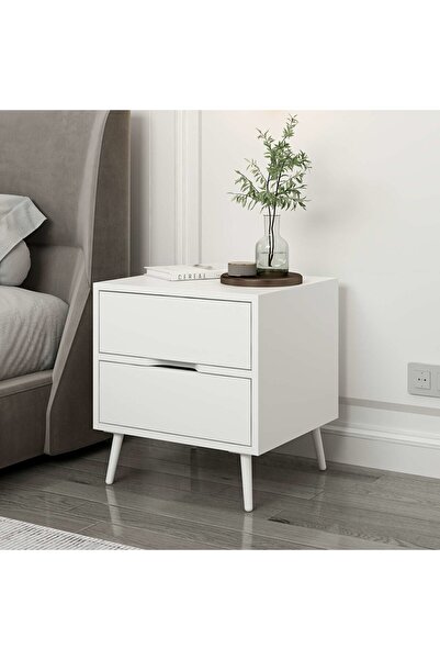 Minar Elina Ayaklı 2 Çekmeceli Komodin - Beyaz/Beyaz