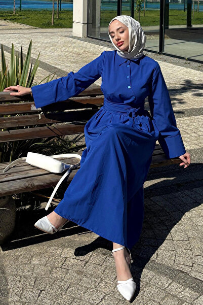 Tesettür Diyarı Rochie spaniolă de damă cu detaliu la mâneci - Saks Blue