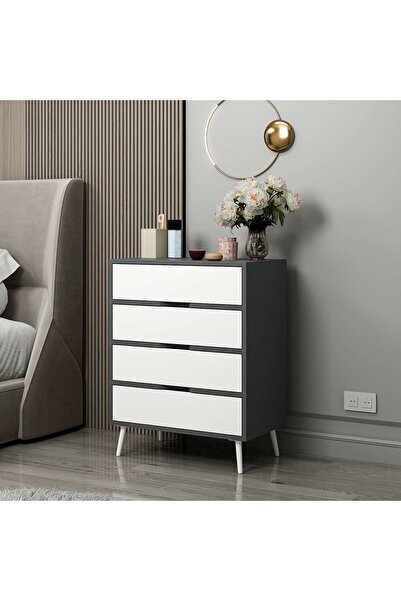 Minar Elina Ayaklı 4 Çekmeceli Şifonyer - Antrasit/Beyaz