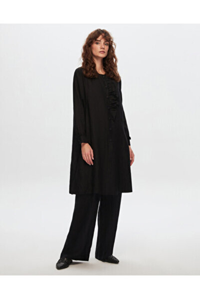 MISS DALIDA T24Y-6034 Yakası Fırfır Detaylı Keten Tunik BLACK