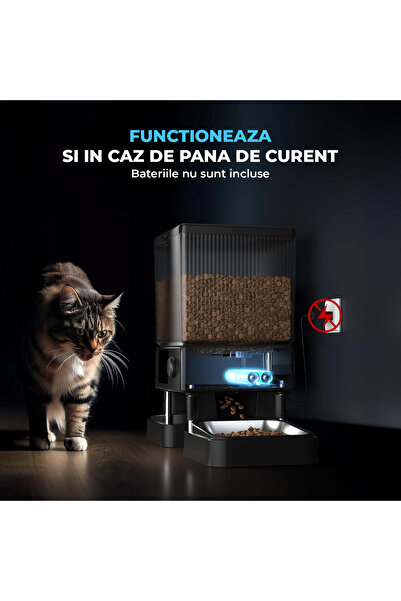 Elindor ® 5L Automatic Feeder for Cats and Dogs, with 2 Stainless Steel Bowls, App Control, Black