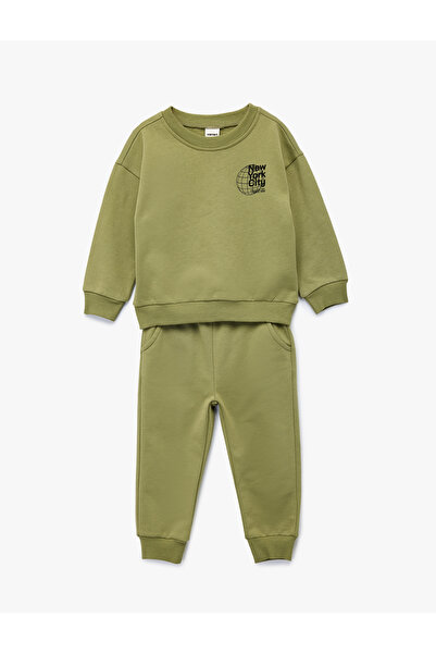 Koton Crew Neck Long Sleeve Printed Cotton Tracksuit Set