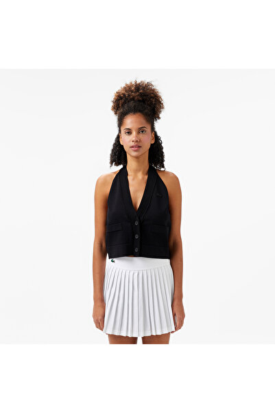 Lacoste Kadın Kolsuz V Yaka Siyah Triko