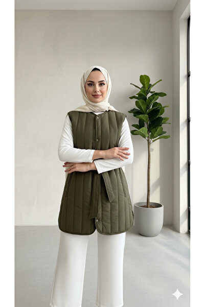 lavrisa Crinkle Fabric Belted Quilted Vest