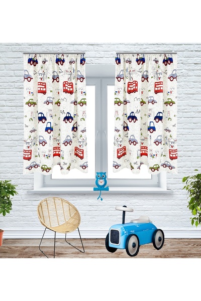 OEM Set of 2 curtains with pleats, 2x140x135 cm, car pattern, multicolor