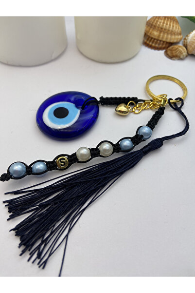 Store Evil Eye Beaded Initial Tassel Keychain Bag Ornament Pearl Beaded Gift Accessory