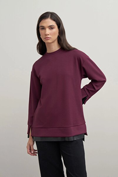 ALLDAY Bordo-Yumuşak Dokulu Deri Garnili Tunik