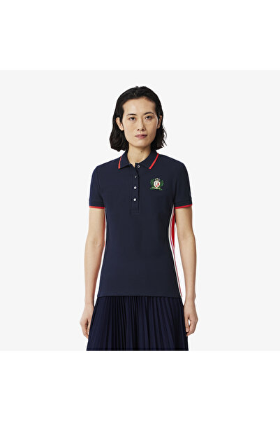 Lacoste Kadın Slim Fit Renk Bloklu Lacivert Polo