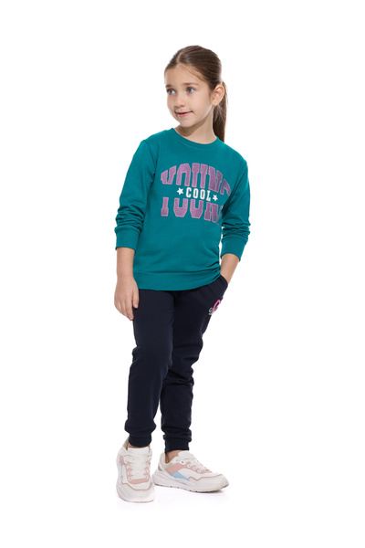 Victor and Jane By Styli Girls Green Glitter Graphic Print Sweatshirt