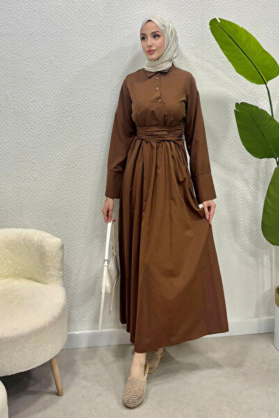 Tesettür Diyarı Rochie spaniolă de damă cu detaliu la mâneci - Maro