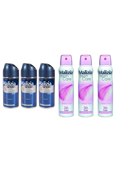 Malizia Set variat 6 x Deodorant (3 x 150ml Protecție sport pentru bărbați, 3 x 150ml Fresh Care Perfect Touch)