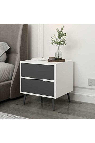 Minar Elina Ayaklı 2 Çekmeceli Komodin - Beyaz/Antrasit