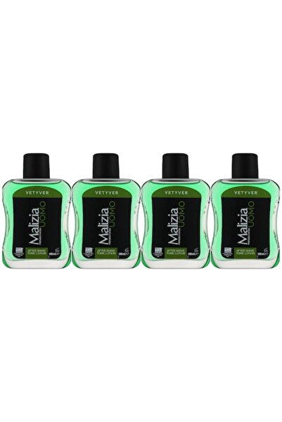 Malizia Set 4× After Shave 100 ml – Vetyver, Prospețime toată ziua, Prospețime intensă; revigorant, de lungă durată