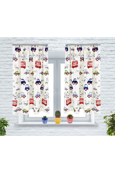 OEM Set of 2 curtains with pleats, 2x140x135 cm, car pattern, multicolor