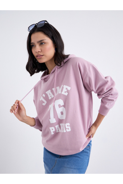 Styli Pink Longline Graphic Print Hoodie