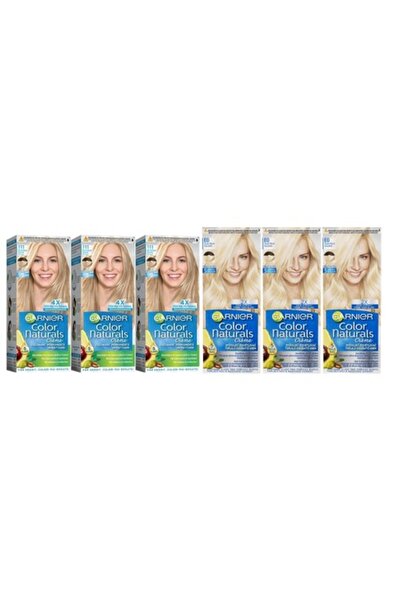 Garnier Set 6 bucăți: 3x Color Naturals 111 Blond Cenușiu Super Deschis și 3x Color Naturals E0 Blond Super
