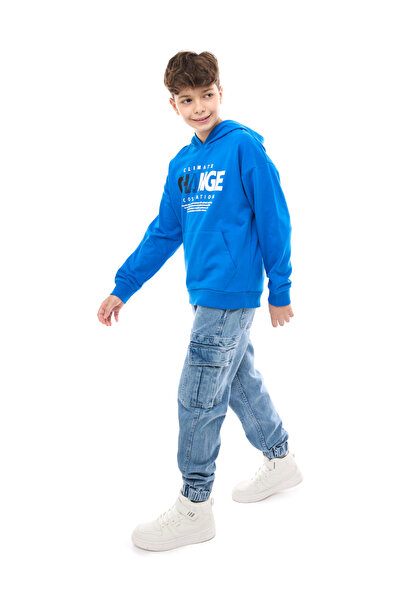 Victor and Jane By Styli Teens Blue Climate Change Slogan Hoodie