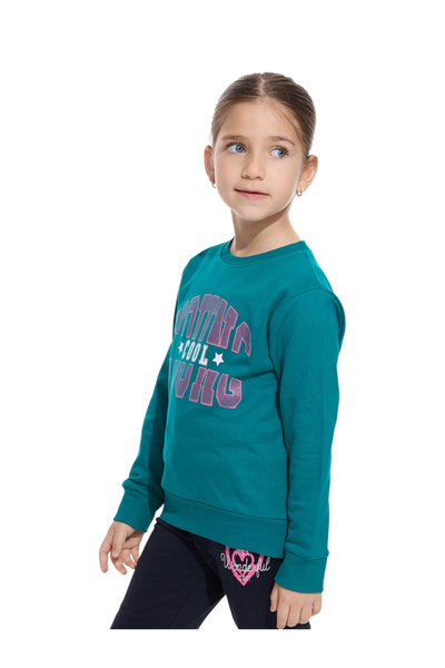 Victor and Jane By Styli Girls Green Glitter Graphic Print Sweatshirt