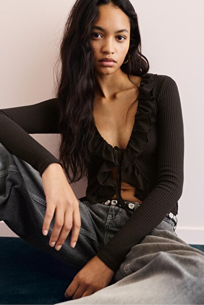 Pull & Bear Volanlı uzun kollu top