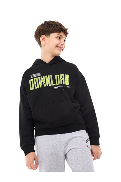 Victor and Jane By Styli Teens Black Graphic Print Hoodie