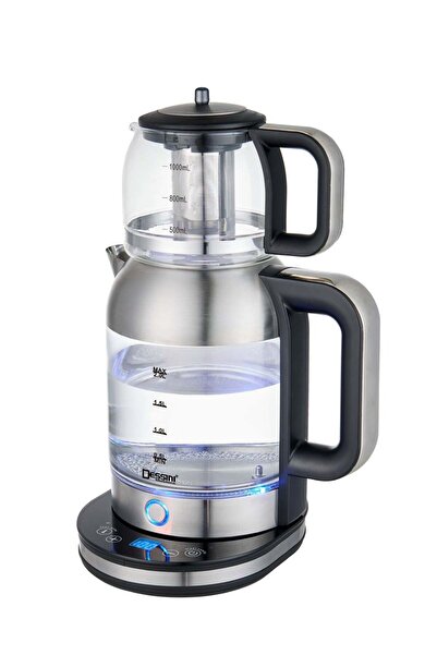 Dessini Electric Turkish Tea Maker 2.0L Kettle 1.0L Tea Pot 2000W (Silver/Black/Clear)