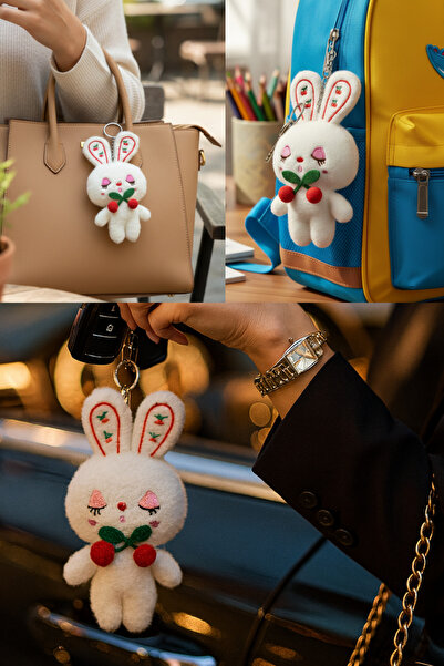 PlusOto Rabbit Keychain Home Car Office Luxury Keyring Bag Accessory Plush Keychain