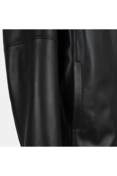 Desa Women's Black Shirt Collar Leather Jacket