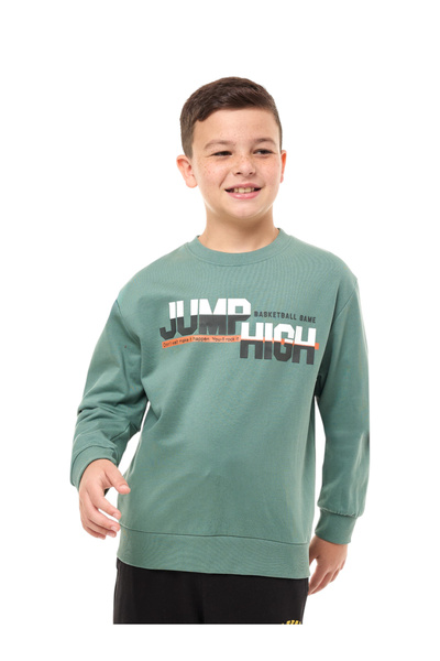 Victor and Jane By Styli Teens Green Slogan Print Cotton Sweatshirt