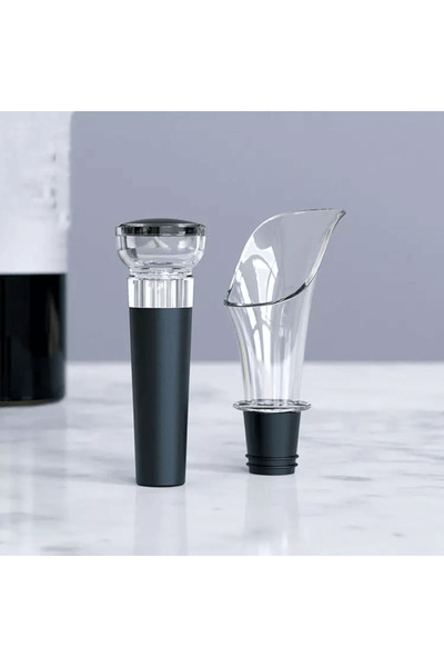 AB Luxury Concept 2-in-1 wine set, wine pourer aerator+vacuum stopper, reusable, suitable for all wine bottles, black