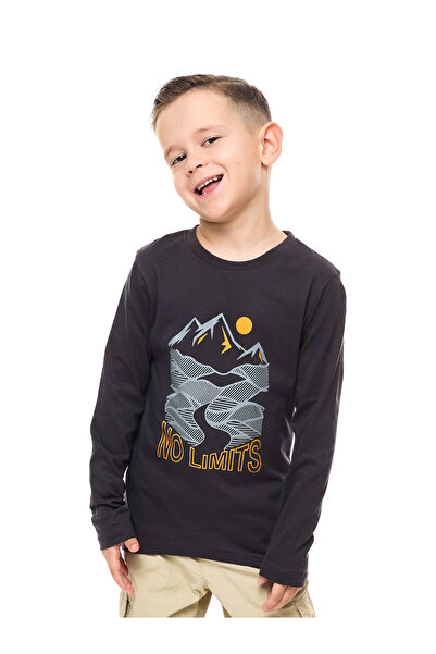 Victor and Jane By Styli Boys Charcoal Graphic Print T-Shirt