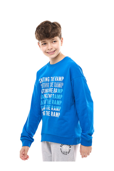 Victor and Jane By Styli Teens Blue Slogan Dropped Shoulder Sweatshirt