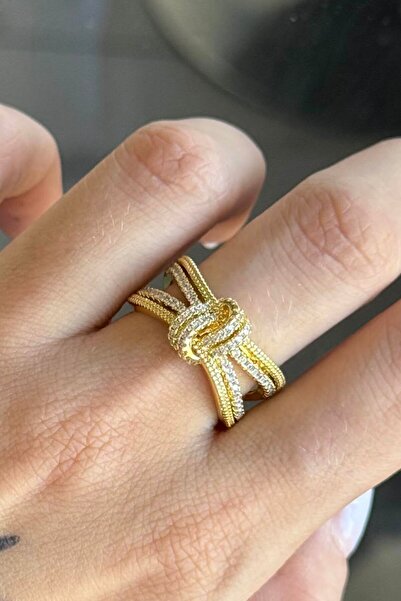 TAKIŞTIR خاتم فولاذي قابل للتعديل مع تفاصيل حجرية ذهبية اللون