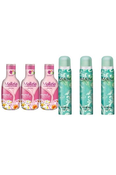Malizia Set 6 pcs – 3x Bath Foam 1L Fiori di Loto + 3x Deodorant 100ml Intesa (48h)