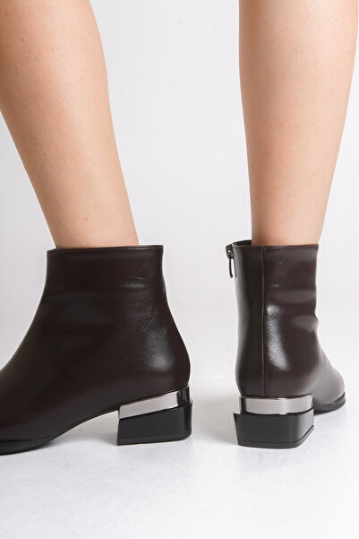 Shu Mhu Чудесни шевове Детайли Страничен цип Огледално покритие 4 см Кафяви дамски ботуши с ток