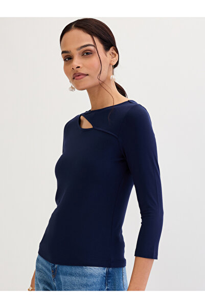 Femmella By Styli Navy Blue Modal Cut-Out Detail Knit Top