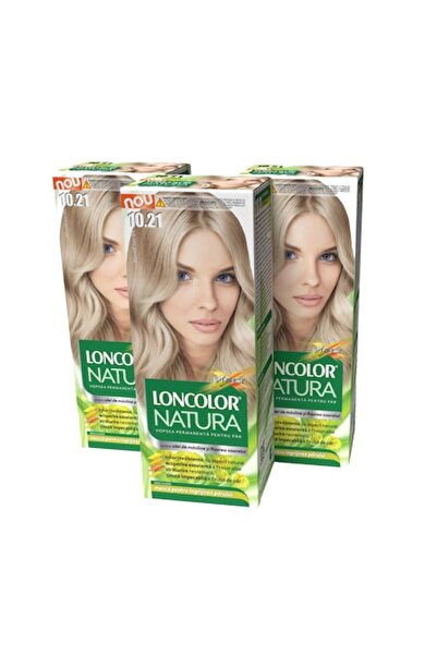 Loncolor Pachet promoțional: 3 x Vopsea de păr permanentă Natura 10.21 - Blon...