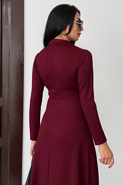 Ded COLLECTION Γυναικείο φόρεμα με διπλό φερμουάρ με μακρυμάνικο λαιμόκοψη με λεπτομέρεια Midi Modal Chic