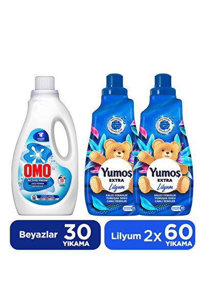Omo Active Fresh Cold Power Beyazlar Için Sıvı Deterjan 1500 ml x1 + Extra Konsantre Çamaşır Yumuşat