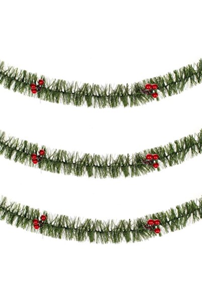 OEM Green Christmas tinsel with berries, 3 m x 7 cm