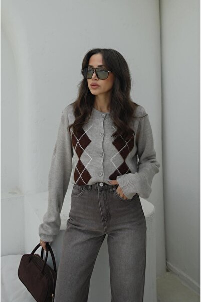 Havoş Beige Kenyon Baklava Patterned Knitwear Cardigan